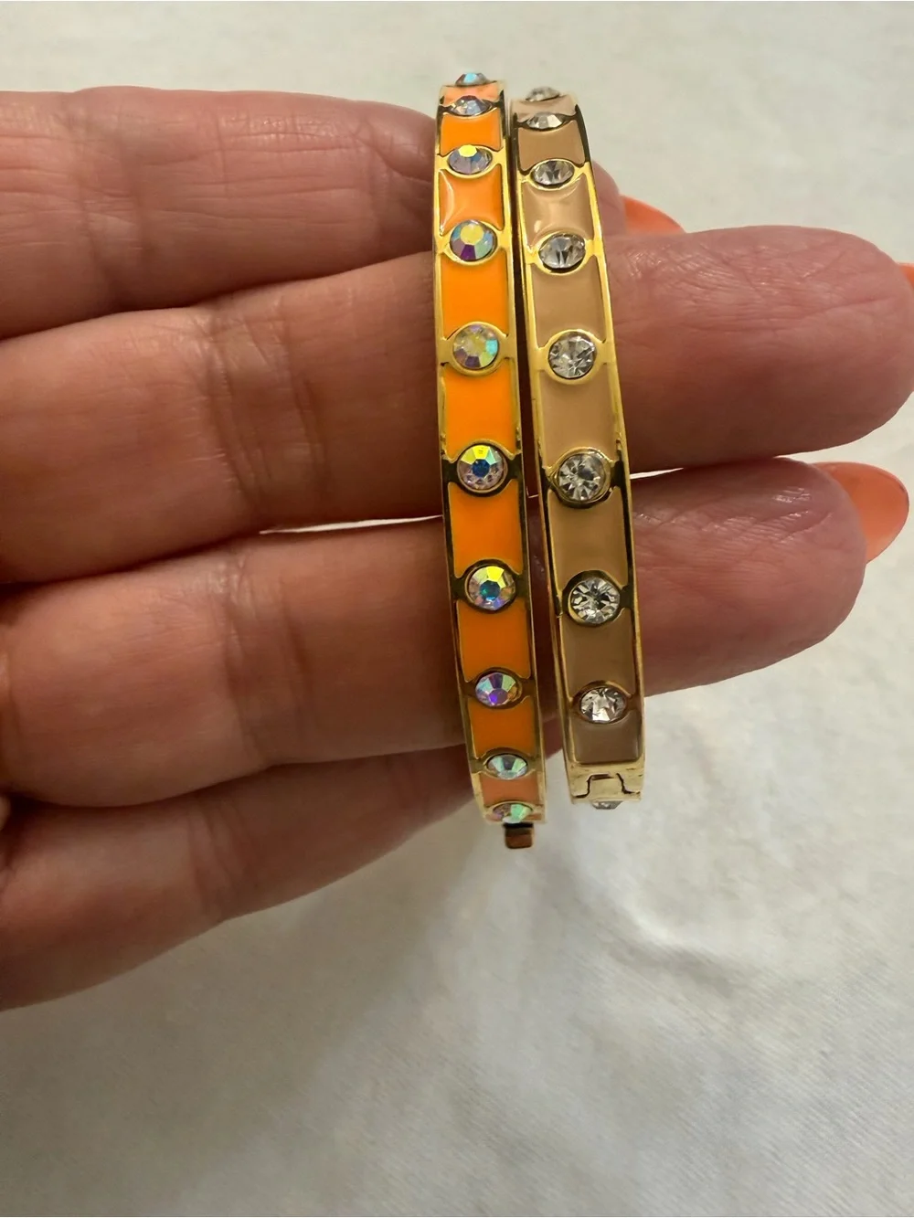 Jcrew Gold-Tone Orange and Gold Crystal Bangle Bracelet Set